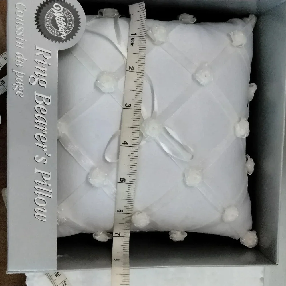Wedding White Ring Bearers Square Pillow Small Rosa (New in Box)
